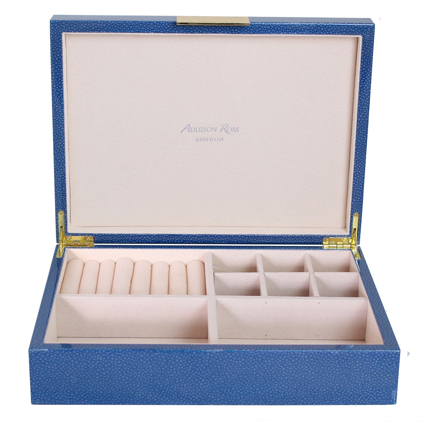 Large Blue Shagreen Jewellery Box with Gold - Addison Ross Ltd UK