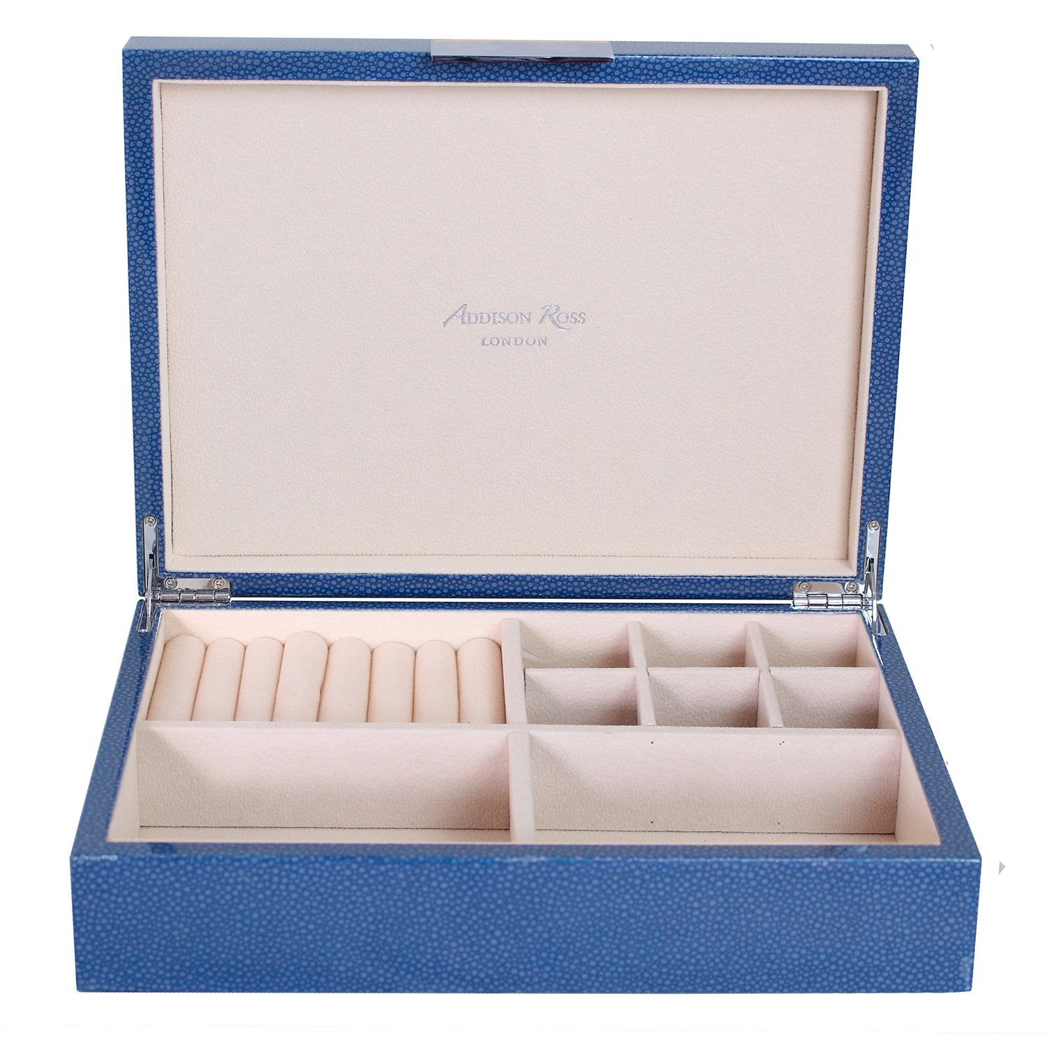 Large Blue Shagreen Jewellery Box with Silver - Addison Ross Ltd UK