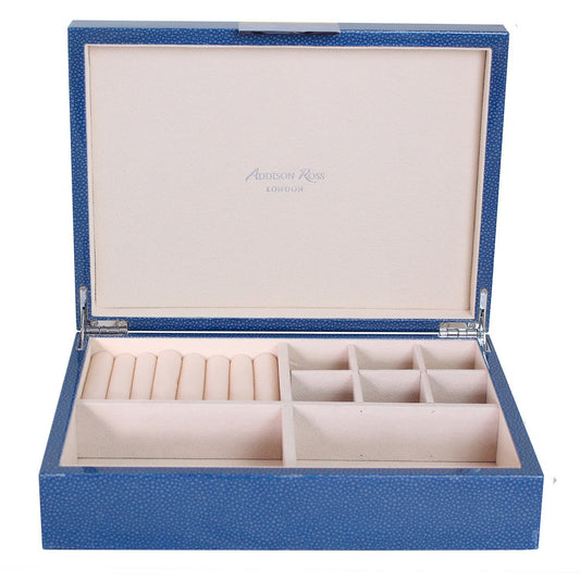 Large Blue Shagreen Jewellery Box with Silver - Addison Ross Ltd UK