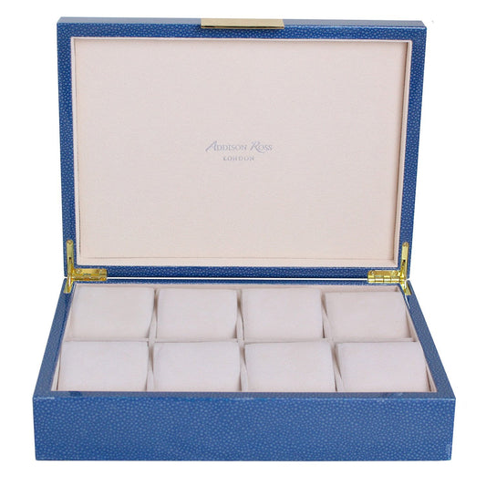 Large Blue Shagreen Watch Box with Gold - Addison Ross Ltd UK