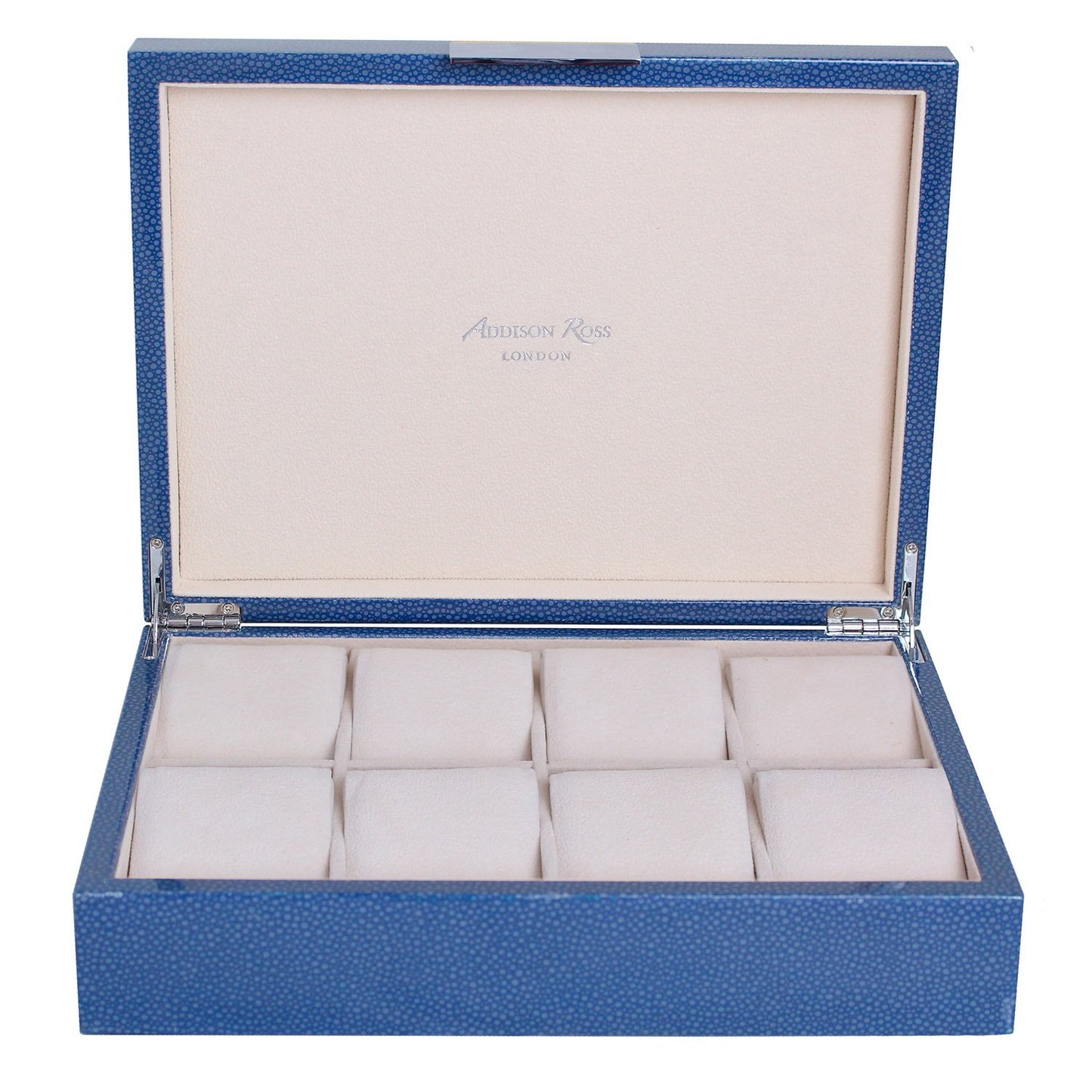 Large Blue Shagreen Watch Box with Silver - Addison Ross Ltd UK