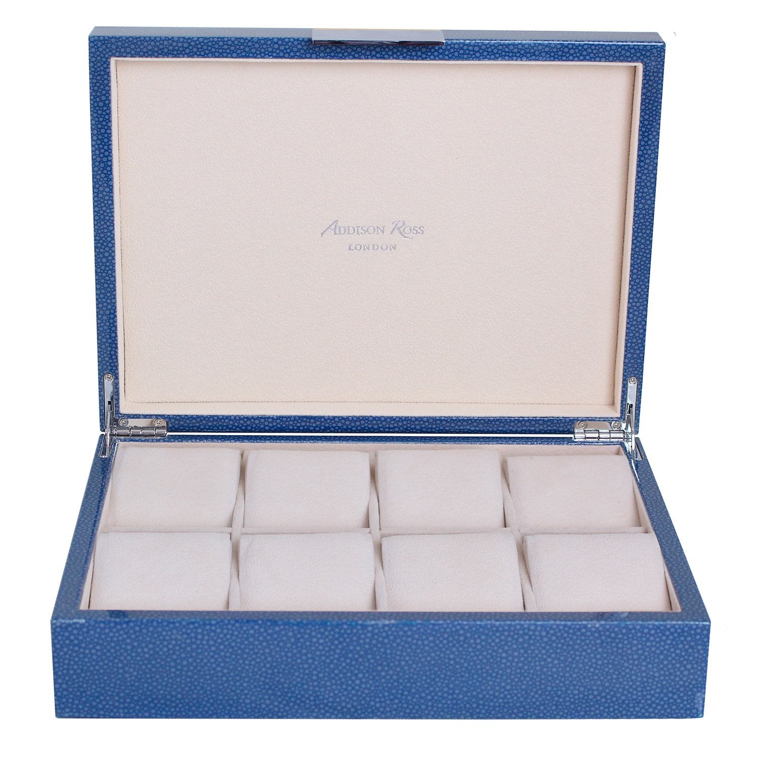 Large Blue Shagreen Watch Box with Silver - Addison Ross Ltd UK