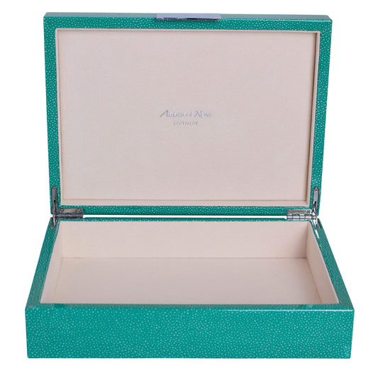 Large Green Shagreen Lacquer Box with Silver - Addison Ross Ltd UK