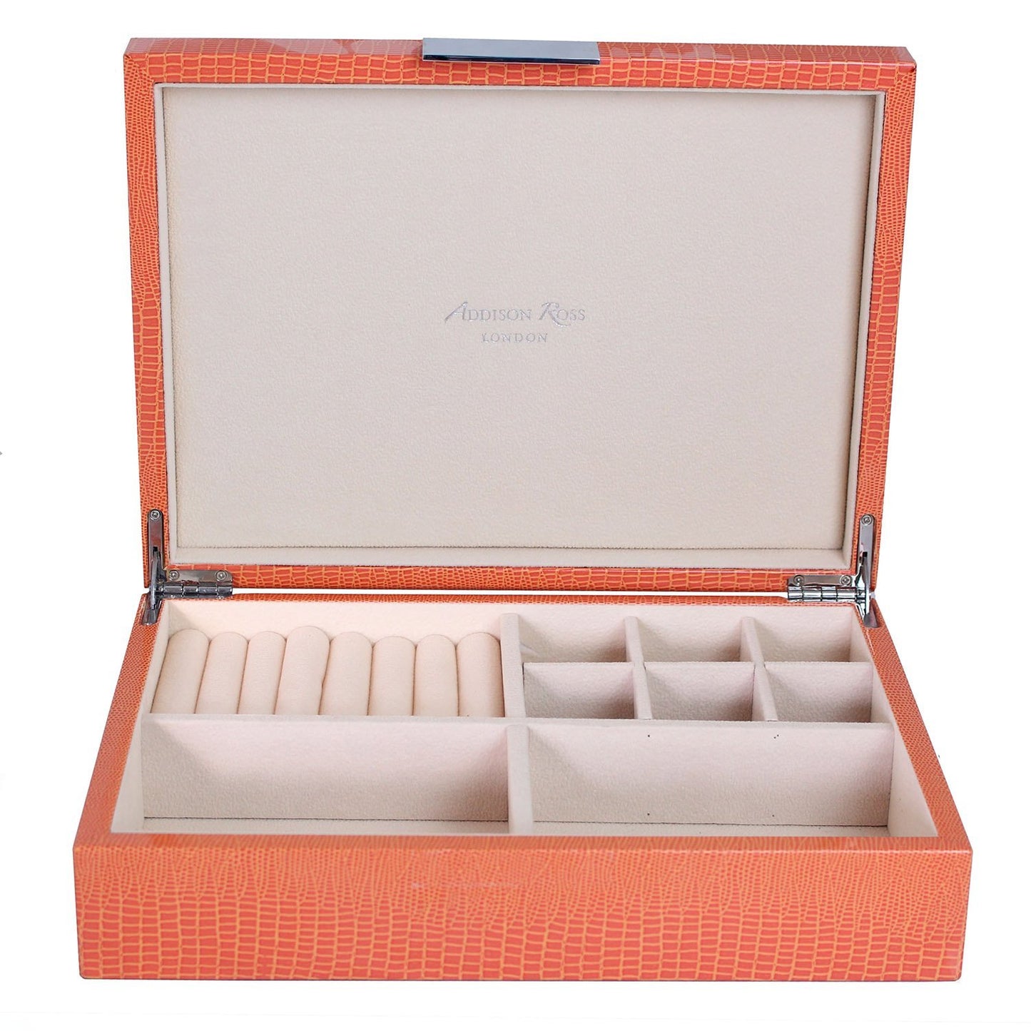Large Orange Croc Jewellery Box with Silver - Addison Ross Ltd UK