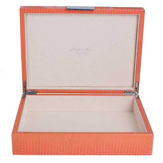 Large Orange Croc Lacquer Box with Silver - Addison Ross Ltd UK