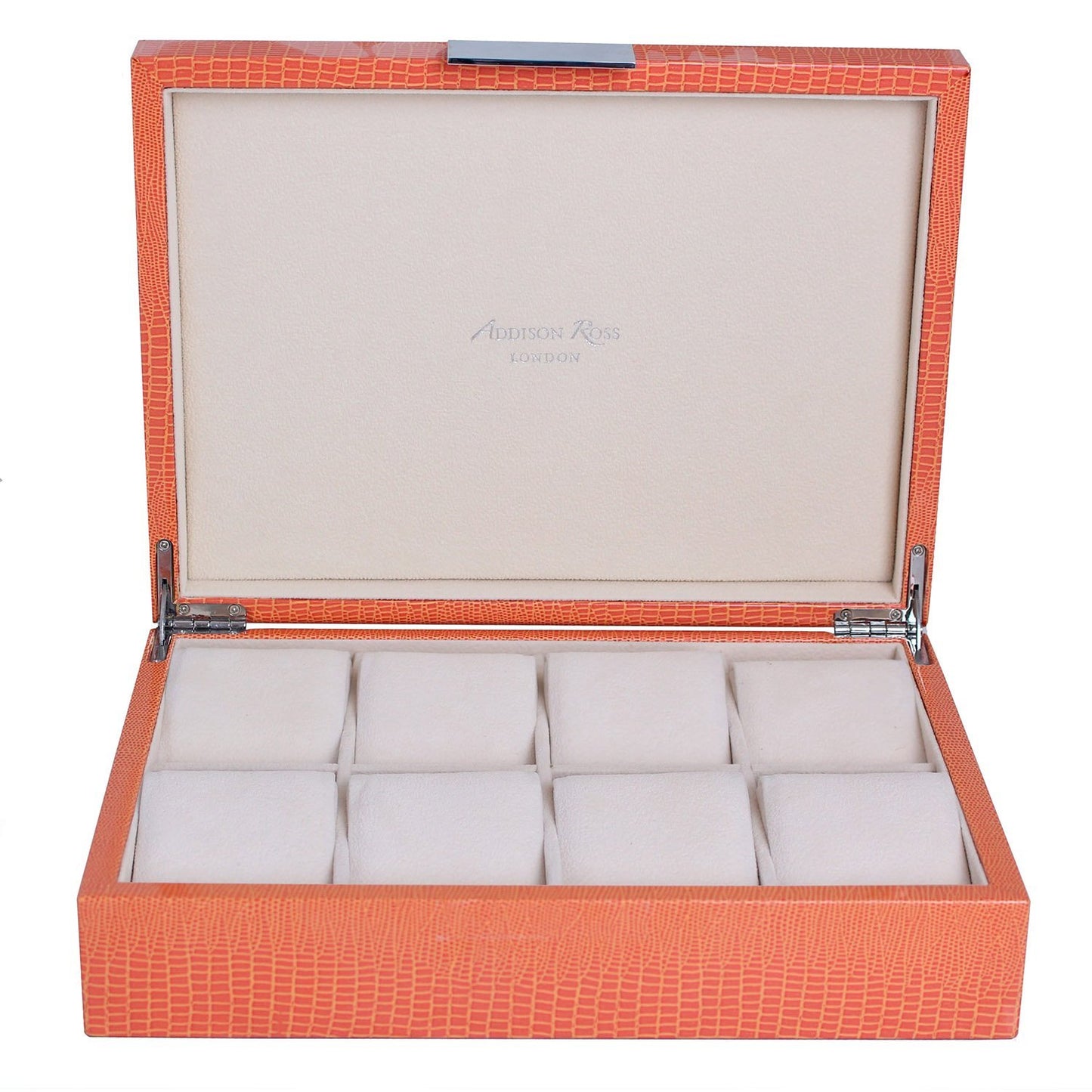 Large Orange Croc & Silver Watch Box - Addison Ross Ltd UK