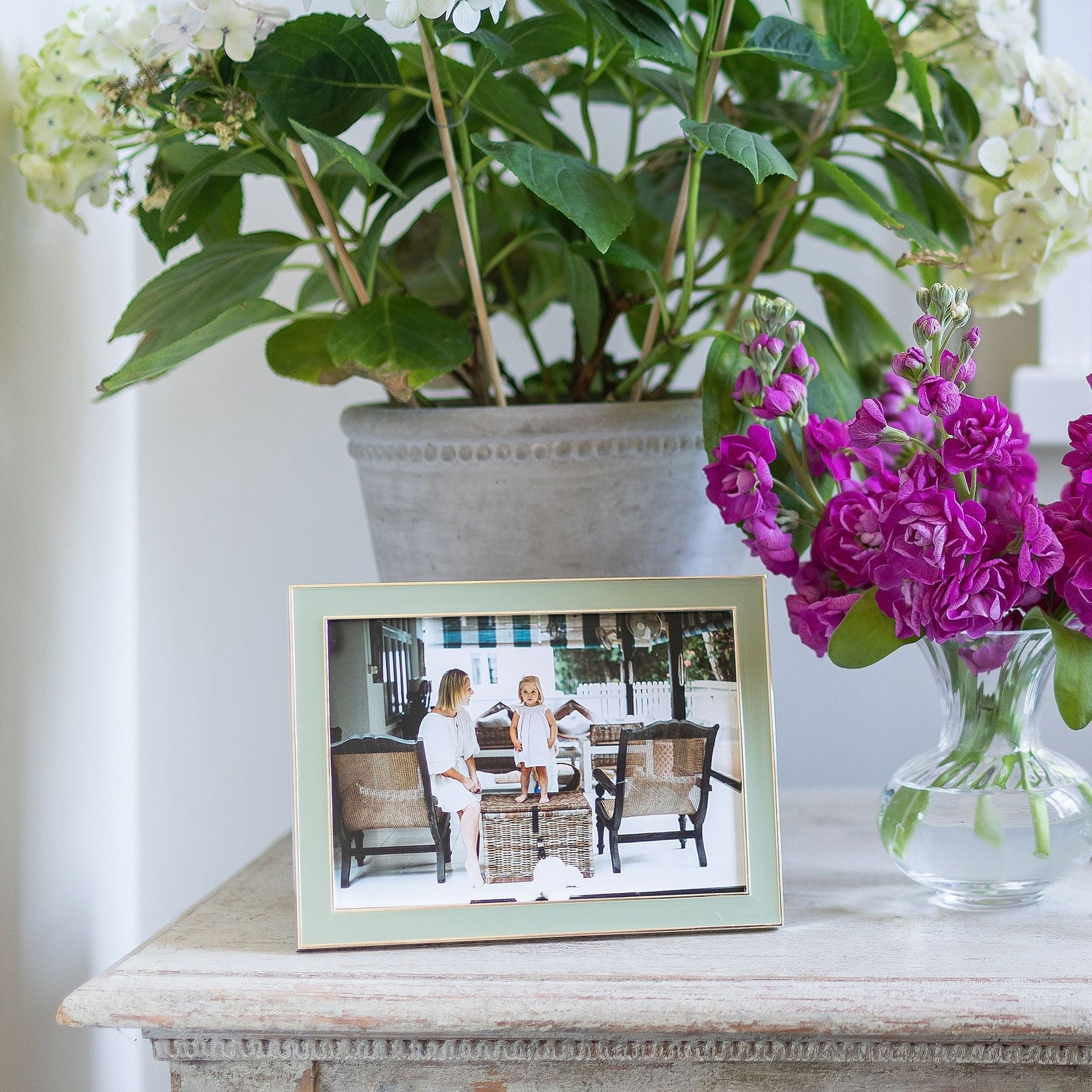 Pale Sage Green Enamel & Silver Frame