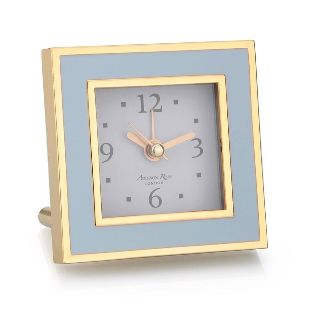 Powder Blue & Gold Square Silent Alarm Clock - Addison Ross Ltd UK