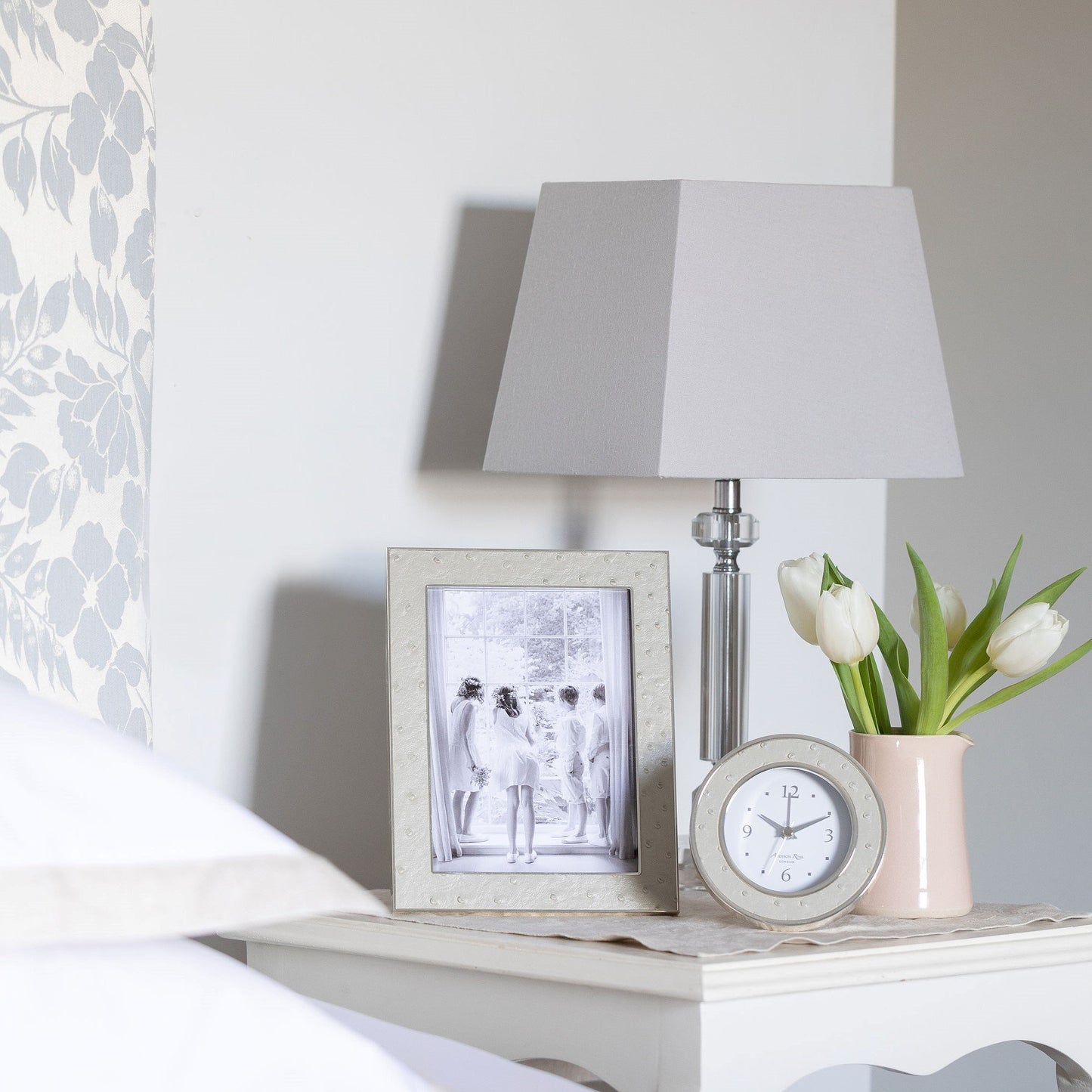 Shadow Ostrich Silver Alarm Clock - Addison Ross Ltd UK
