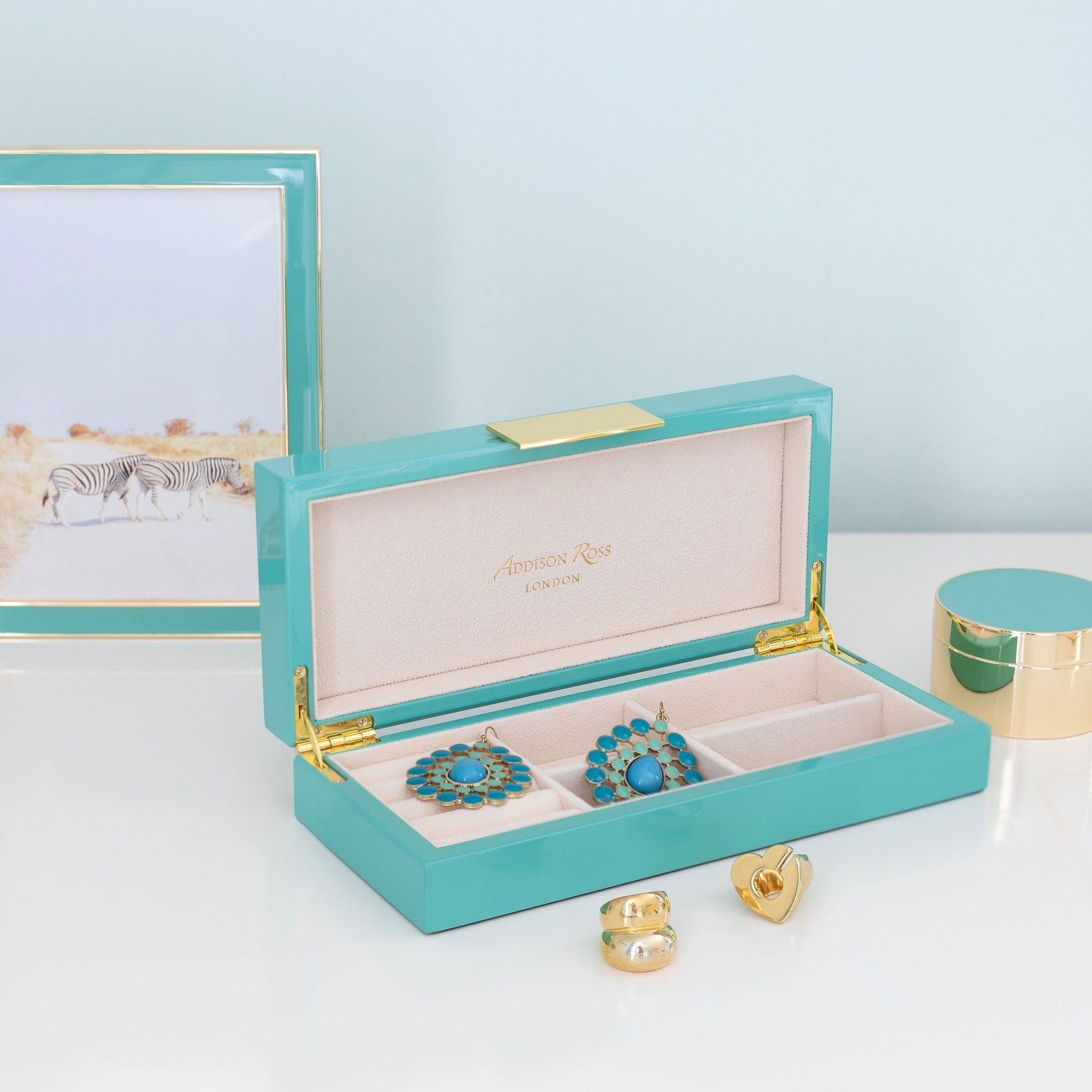 Turquoise Jewellery Box with Gold - Addison Ross Ltd UK